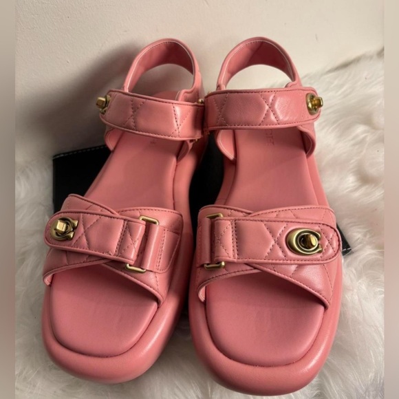 Coach Shoes - Coach Peyton Bubblegum Pink Leather Platform Sandals, Size 8
